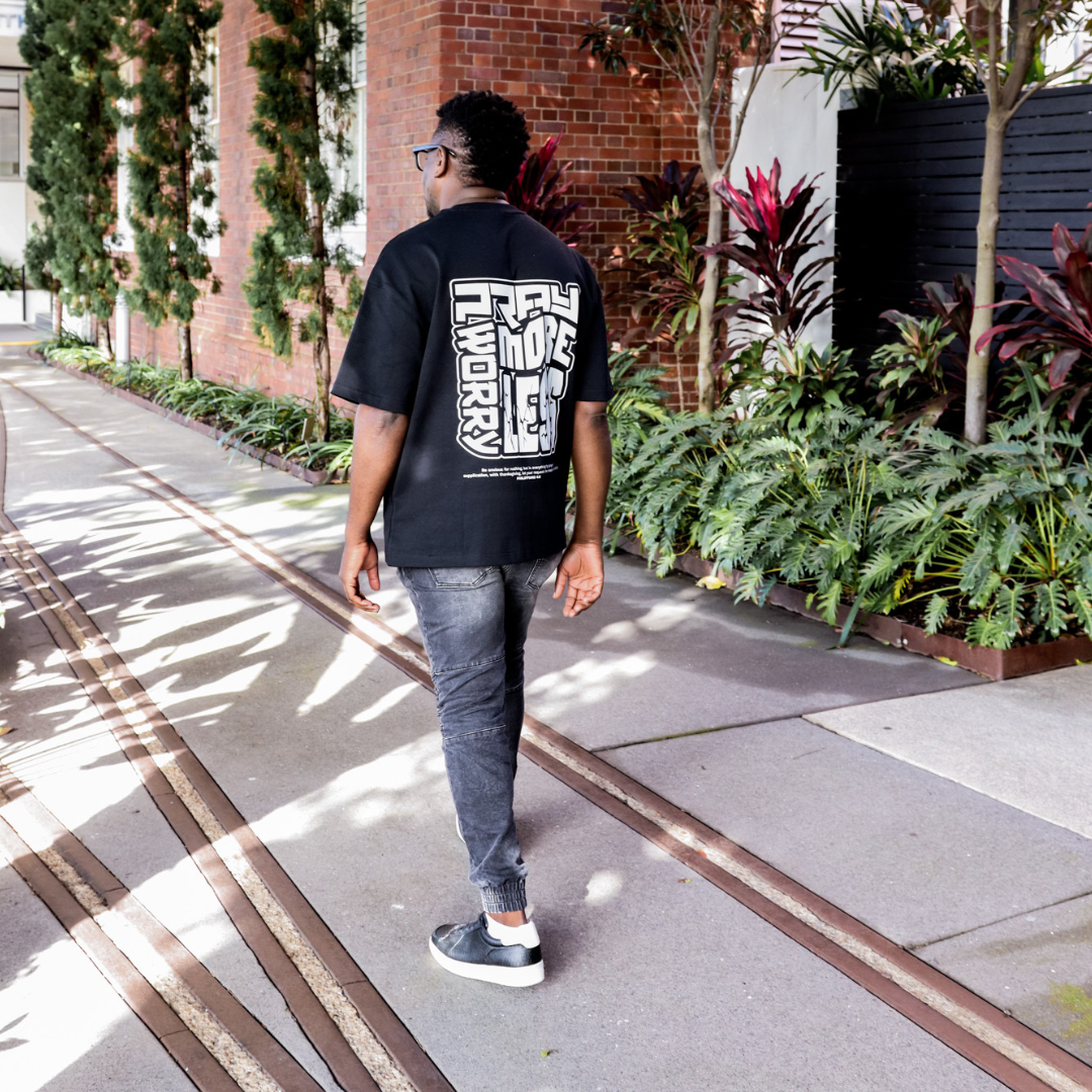 OVERSIZED T-SHIRT | Pray More Worry Less — Black T-Shirt