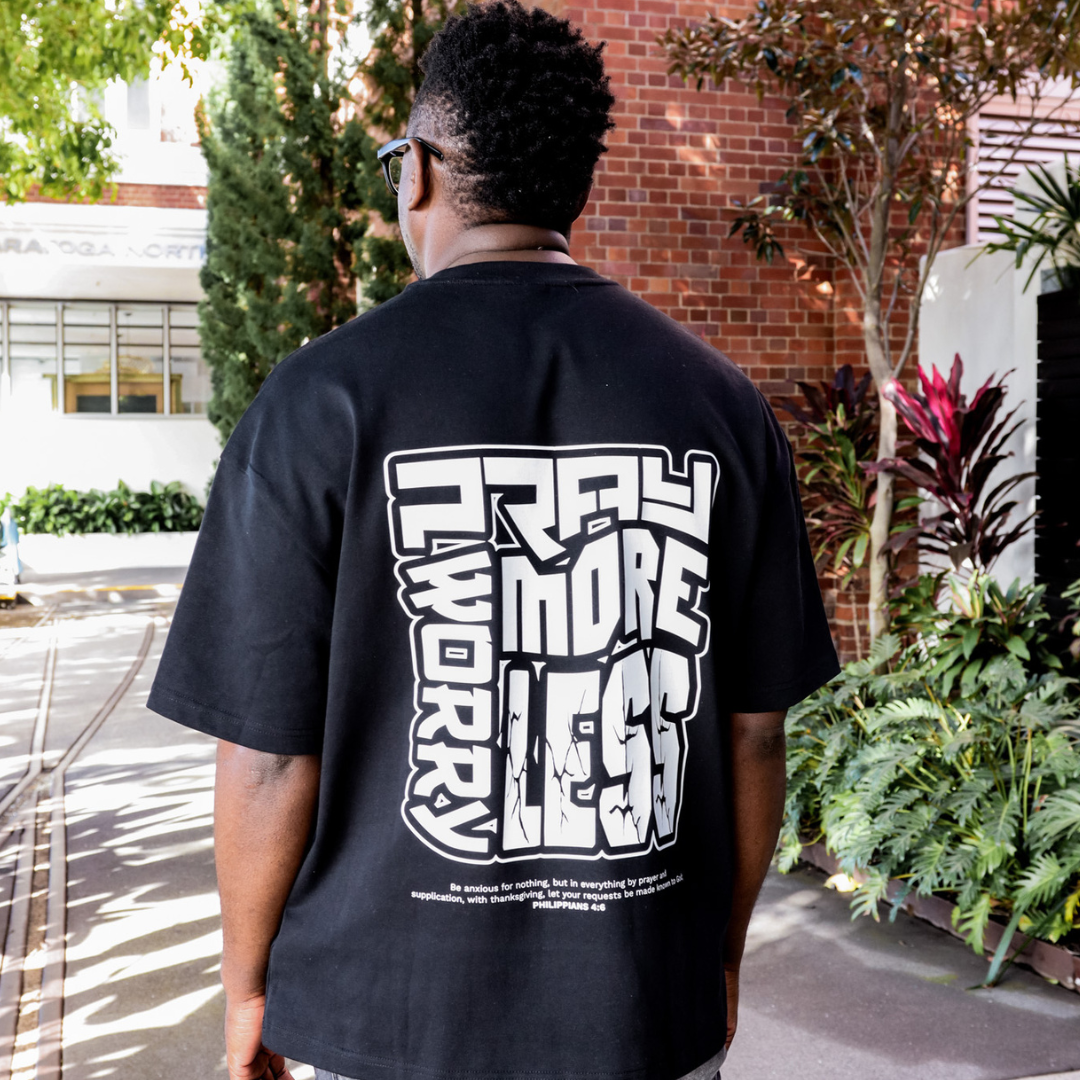 OVERSIZED T-SHIRT | Pray More Worry Less — Black T-Shirt