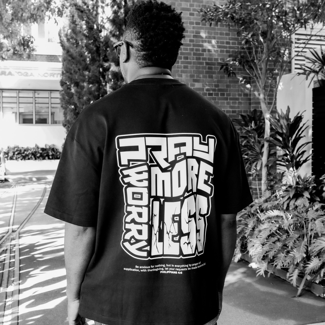 OVERSIZED T-SHIRT | Pray More Worry Less — Black T-Shirt