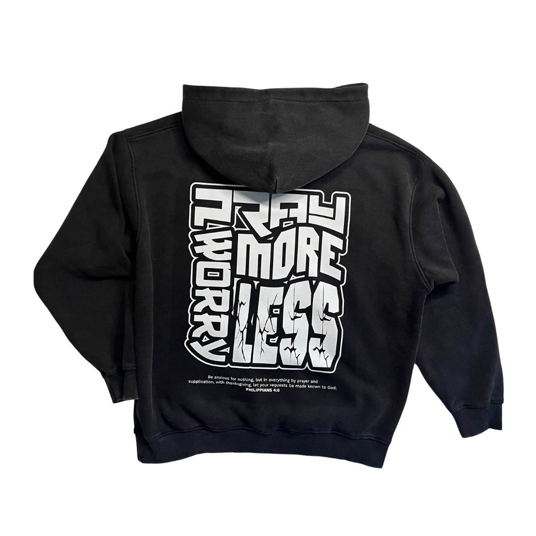 OVERSIZED WASHED HOODIE | Pray More Worry Less — Black