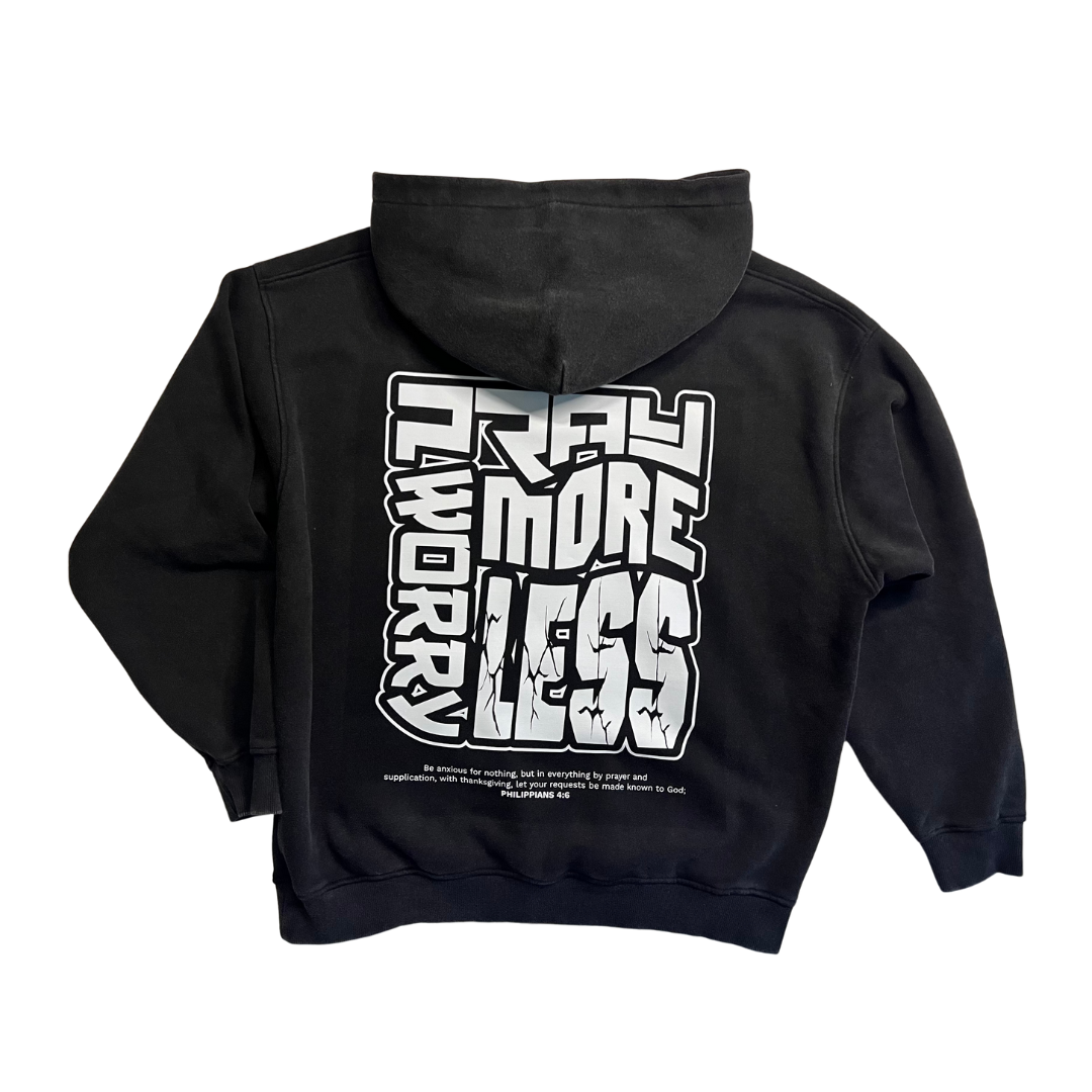 HEAVYWEIGHT HOODIE Pray More Worry Less — Black Washed Hoodie