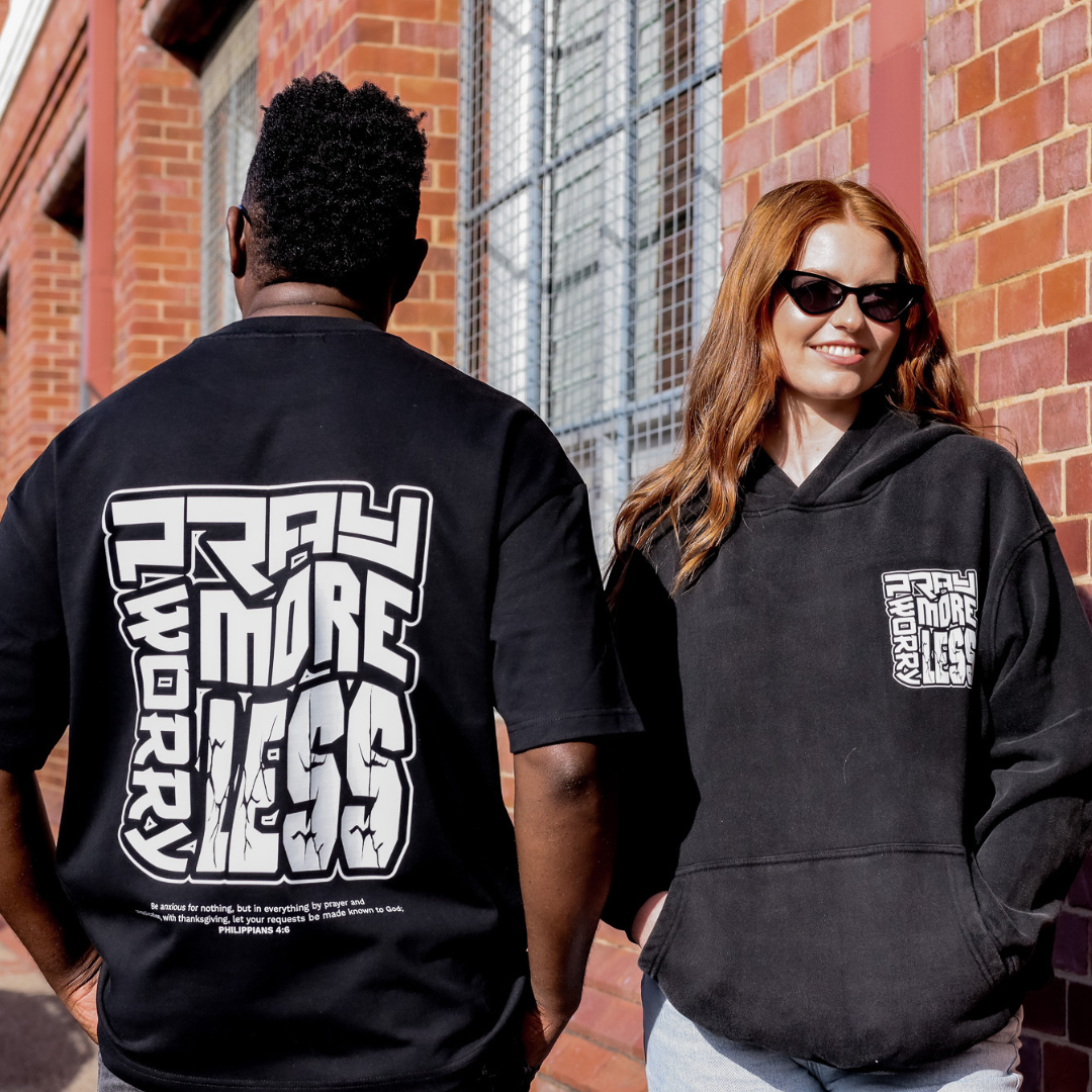 OVERSIZED STREETWEAR T SHIRT Pray More Worry Less Black Epiphany Apparel