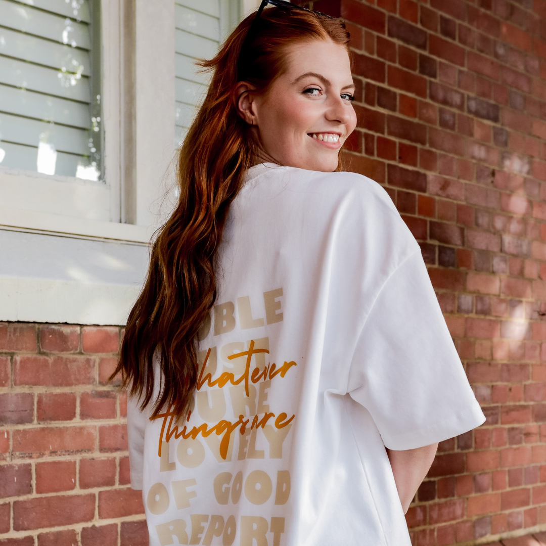 OVERSIZED STREETWEAR T-SHIRT | Whatever Things Are — White